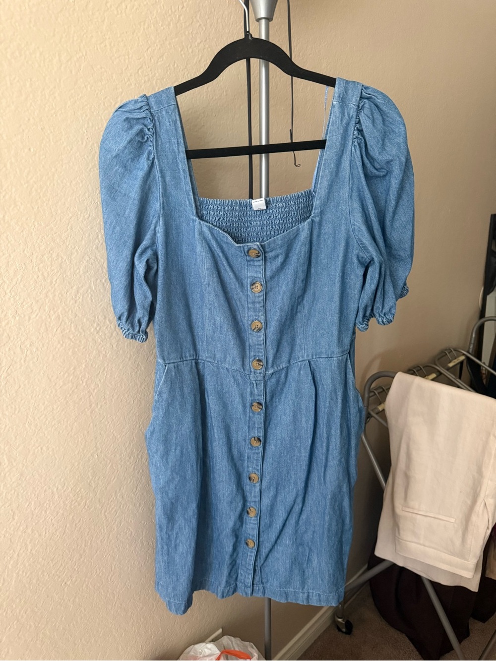 Old Navy Light Blue Puff Sleeve Button-Front Mini Dress